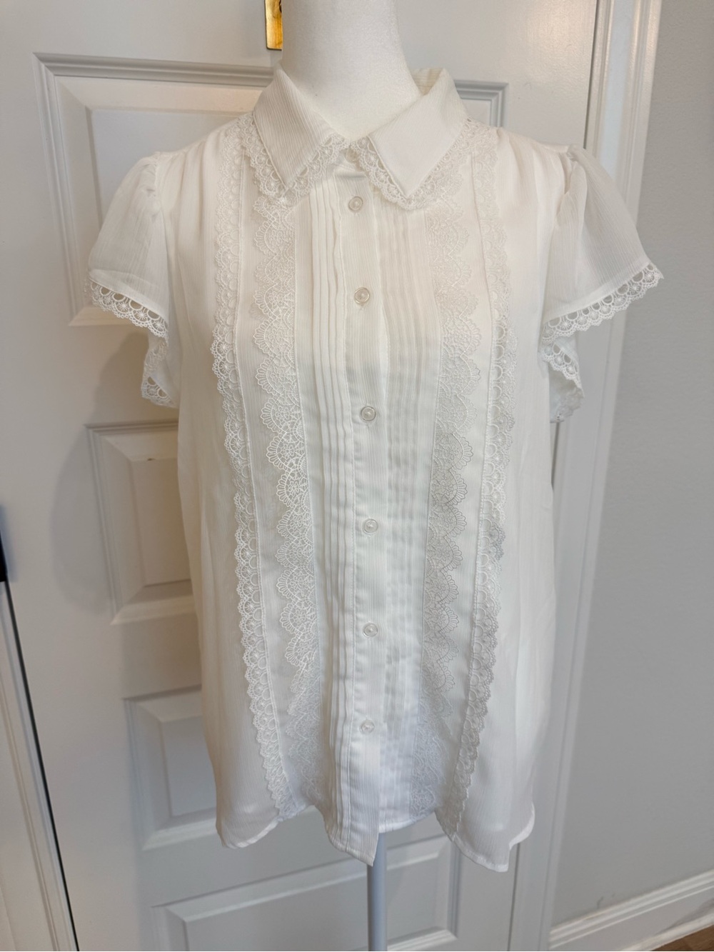 White Lace-Trim Button Front Kids Top NWT